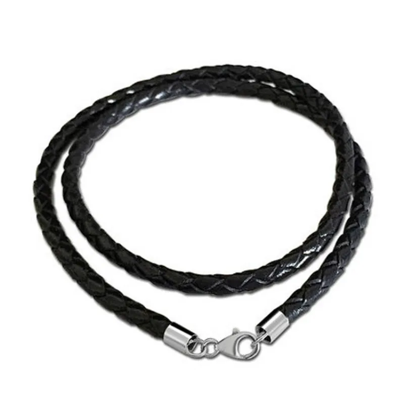 

3mm 4mm PU Leather Braided Stainless Steel lobster Clasp Chains Necklaces For Women Men Pendant Rope Jewelry making 45cm 70cm