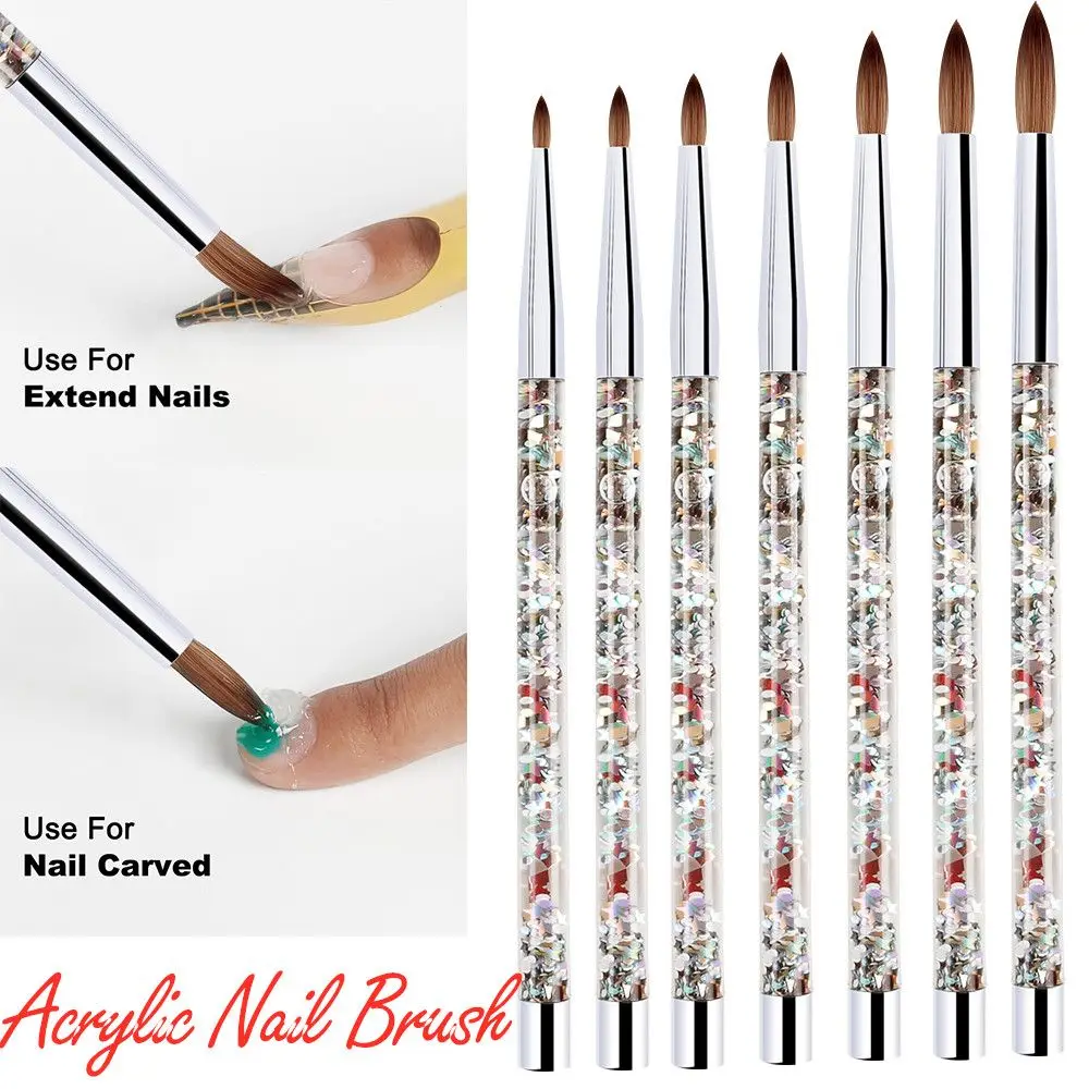 

7 Sizes Acrylic Nail Brush for Acrylic Powder 100% Nylon Manicure Acrylic Nails Round Nail Art Brush With Liquid Glitter Handle