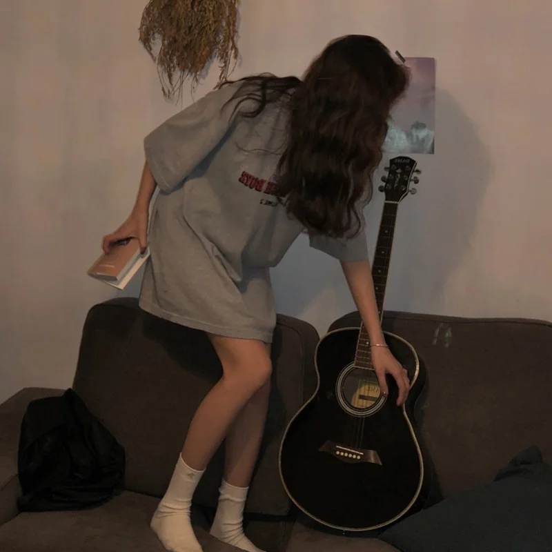 

Футболка женская в стиле ретро с коротким рукавом, модный Свободный универсальный топ в Корейском стиле, для дискотеки и прыжков