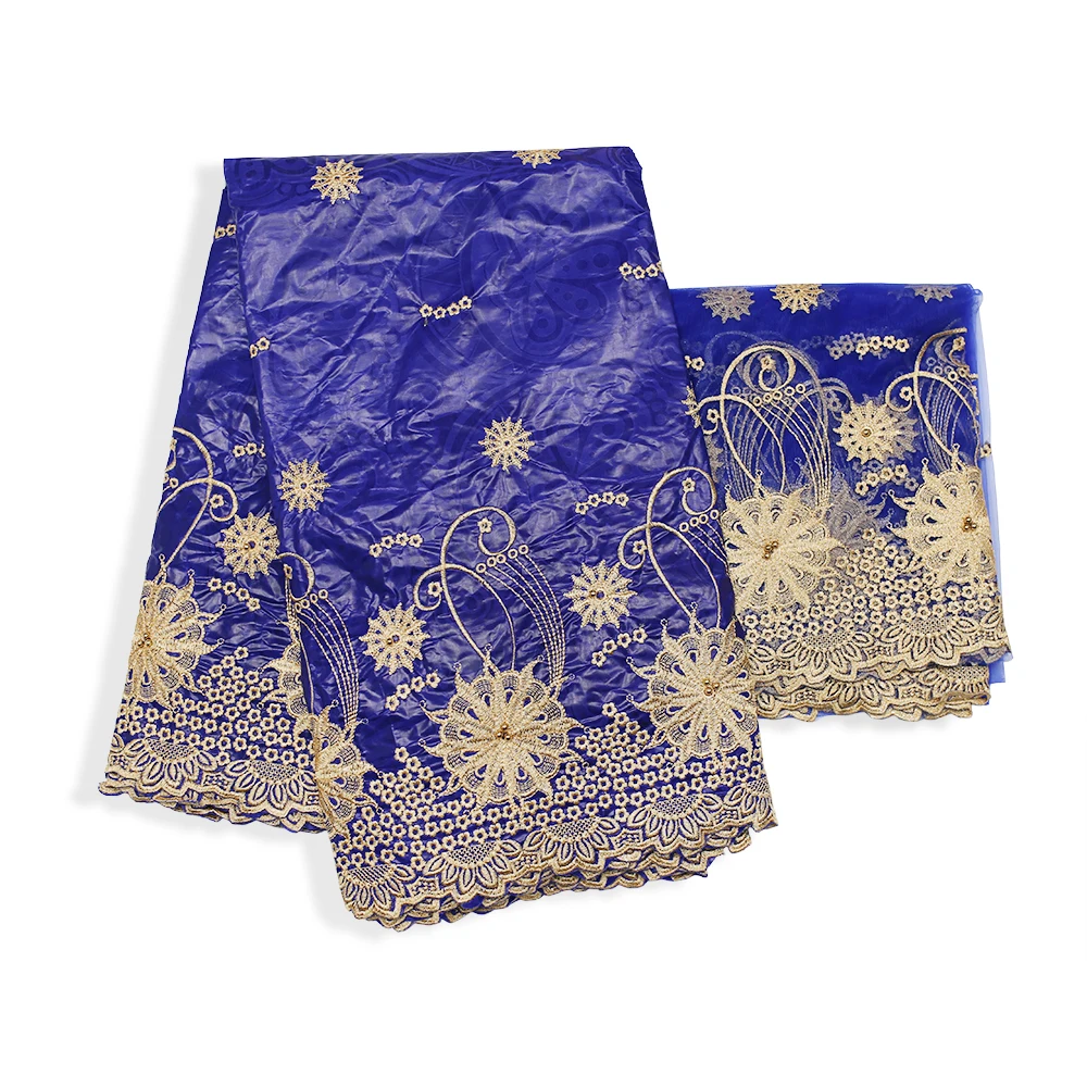 

African Nigerian Beads Embroidery Guipure Basin Fabrics Jacquard Bazin Riche Lace Fabric With Net Blouse For Women Lace Material