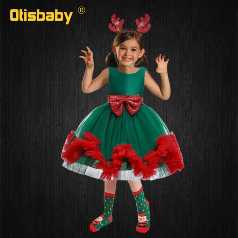 1 Only Dress Рождественское платье; бант с пайетками для младенцев; платье принцессы с юбкой-пачкой; рождественские детские вечерние платья; цвет красный, зеленый; карнавальные костюмы для девочек - Цвет: 1 Only Dress