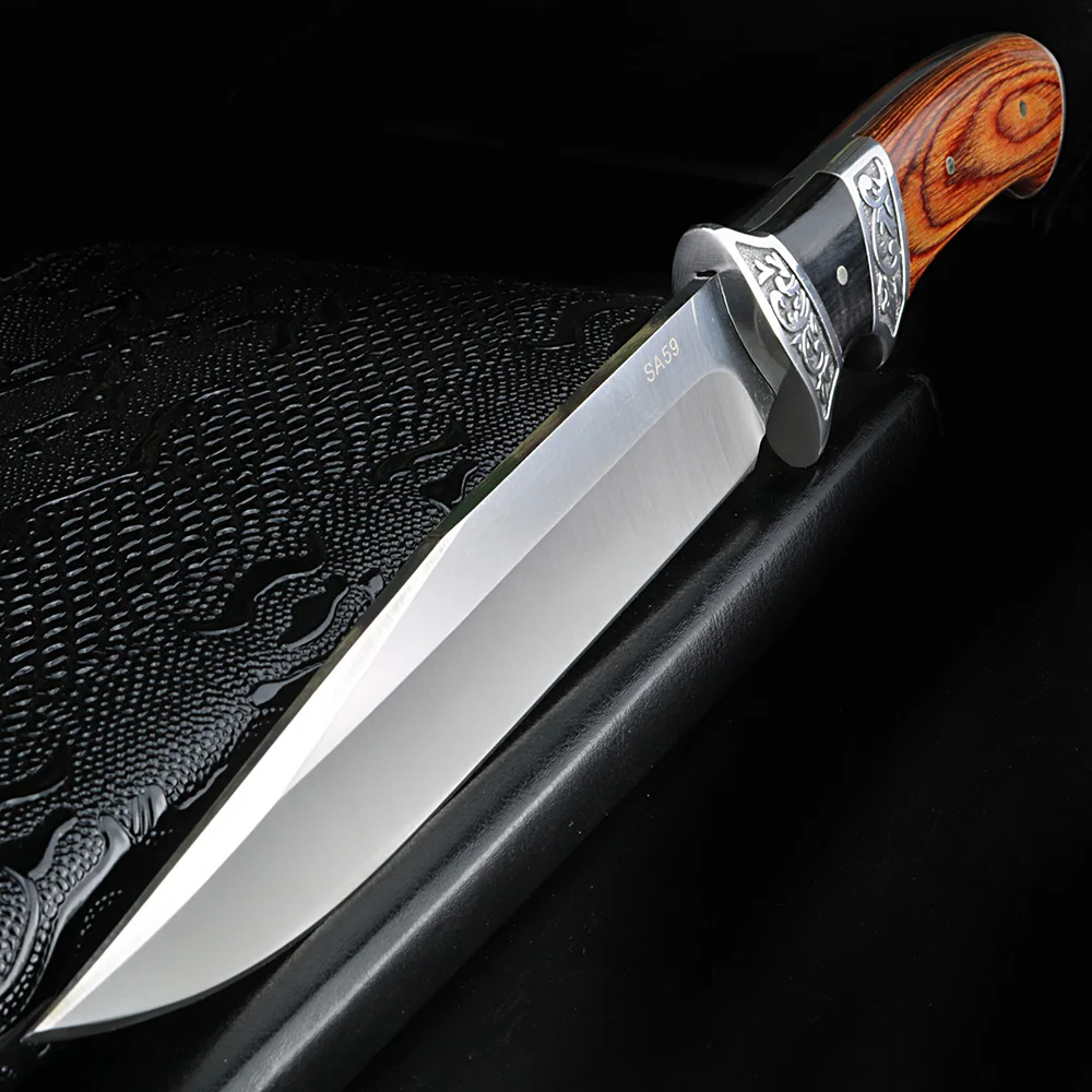 

Outdoor Knife Survival Tactical Camping Knives Hard Wood Handles Hunting Fixed Blade Knife for men with Sheath