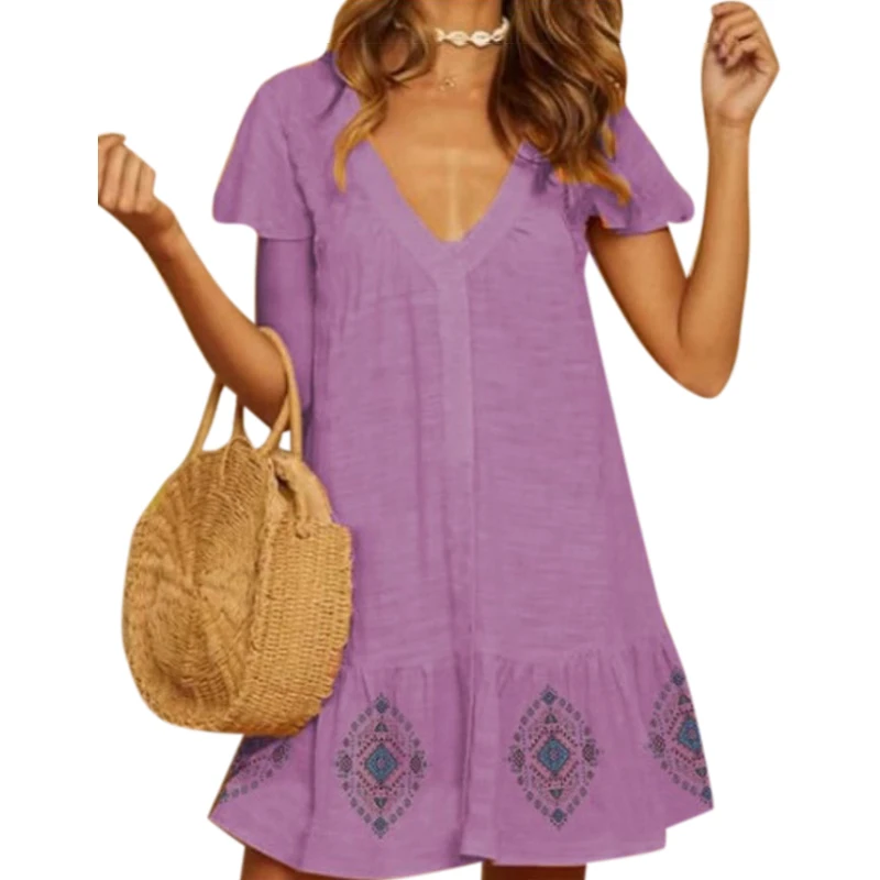 

Vicabo Geometric Print Dress for Women Summer Vestidos V Neck Casual Beach Vintage Dresses Ladies Casual Dress