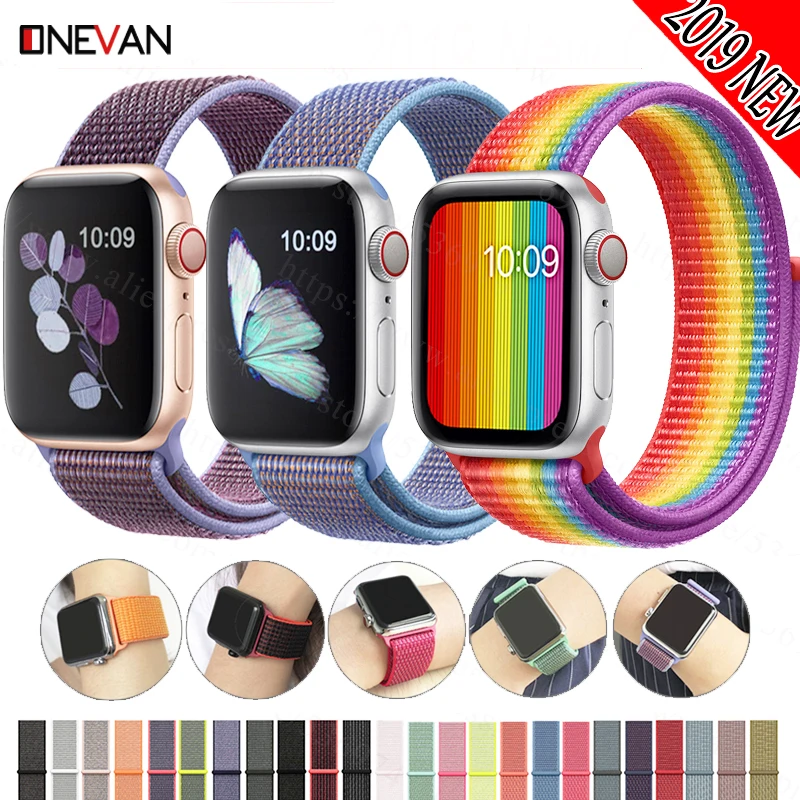 Ремешок для наручных часов Apple Watch Series 5/4/3/2/1 38 мм 42 мм мягкий нейлон в едином положении во время занятий легкой атлетикой, correa, дышащая поверхность спортивные петли для наручных часов iwatch, 5 4 40 мм 44 мм