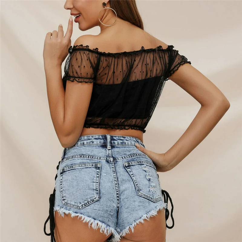 Модные летние женские укороченные топы Meihuida с открытыми плечами кружевные