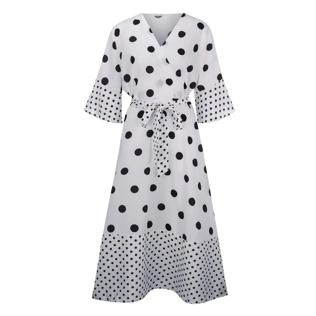 Летнее женское винтажное платье повседневное в горошек с принтом а-силуэта