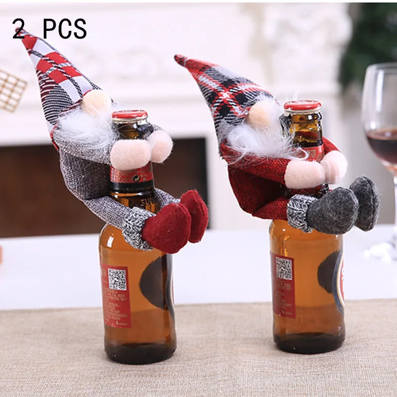 2PCS M Крышка для бутылки вина пижамный комплект на Рождество, рождественские украшения для дома Санта Клаус Снеговик Рождественский чулок Рождество подарок Год Вечерние Декор поставки 1/2/3/4 шт - Цвет: 2PCS M