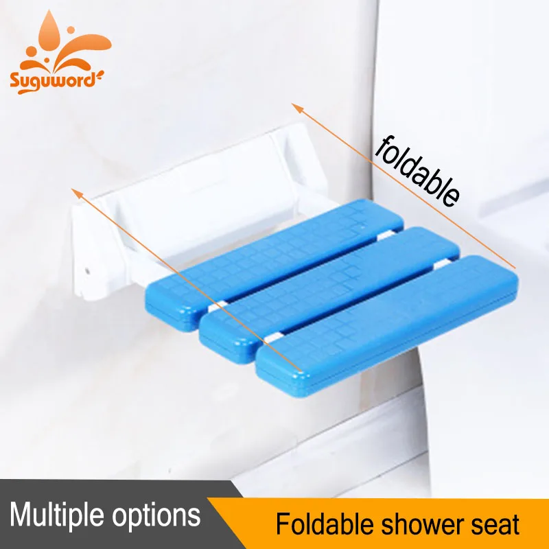 Suguword Wall Mounted Shower Seats Plastic Folding Chair Bathroom Stool Durable Relax Chair Toilet Bench For Shower Non-slip New