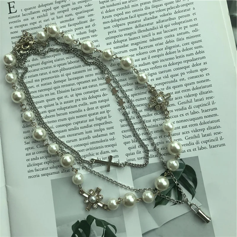 

3pcs/set Retro Pearl Necklace Female Crystal Cross Wedding Jewelry Ins Style Luxury Choker Chain For Women Girls Birthday Gift