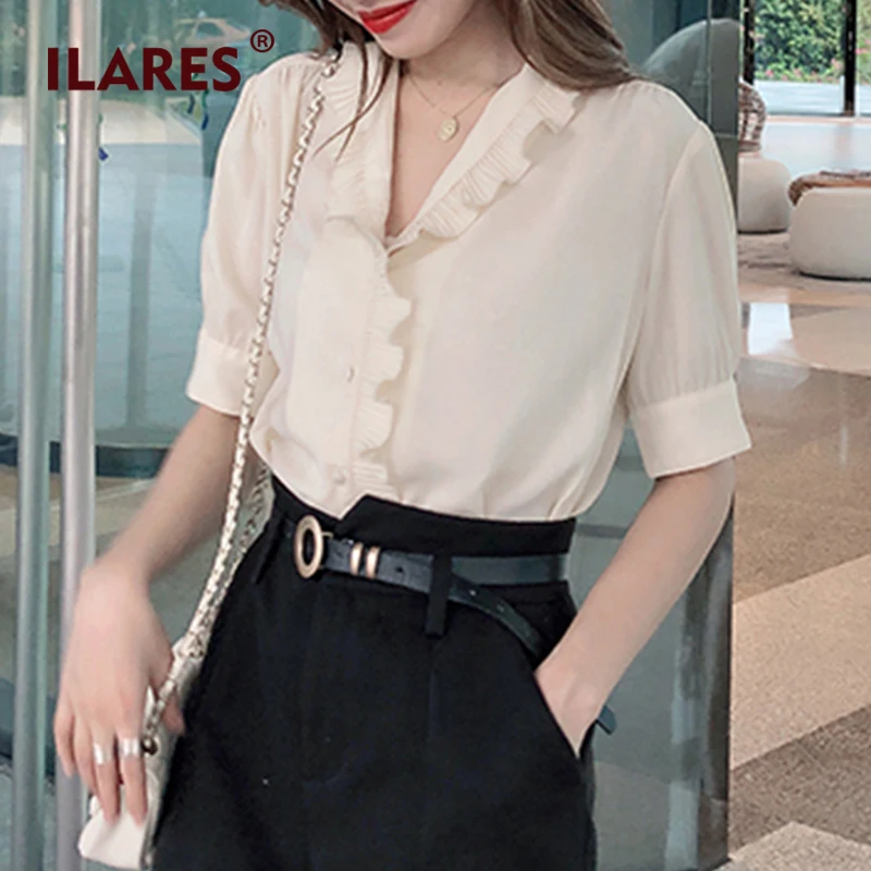 ILARES женская блузка плюс размер рубашка элегантная Ретро стиль короткий рукав