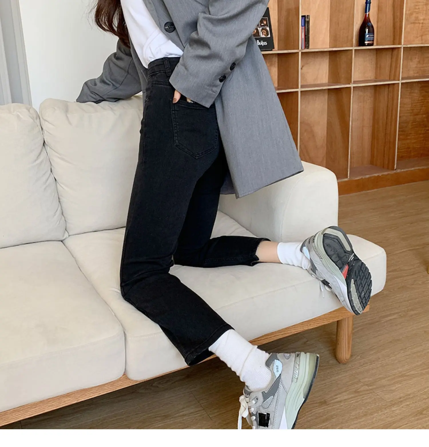 

Large Size High Waist Straight Jeans Women's 2021 Spring And Autumn New Double Button Elastic Slim Pipe Pants
