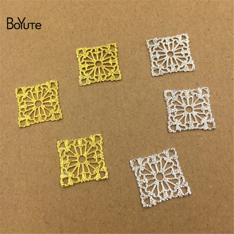 

BoYuTe (100 Pieces/Lot) 15MM Metal Copper Stamping Square Filigree Findings Diy Handmade Jewelry Accessories Wholesale