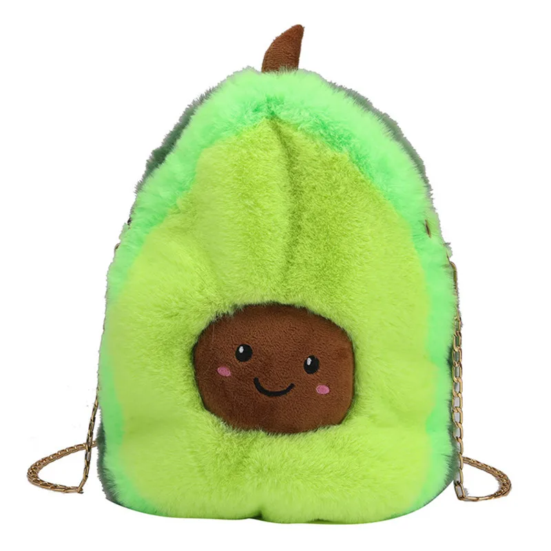 

Women Plush Avocado Shoulder Tote Bag Fluffy Fur Bear Handbags Large Capacity Soft Shopping Bags Girls Cute School Bag