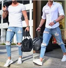 Новый стиль, мужские узкие джинсы в европейском и американском стиле, мужские рваные джинсы светлого цвета