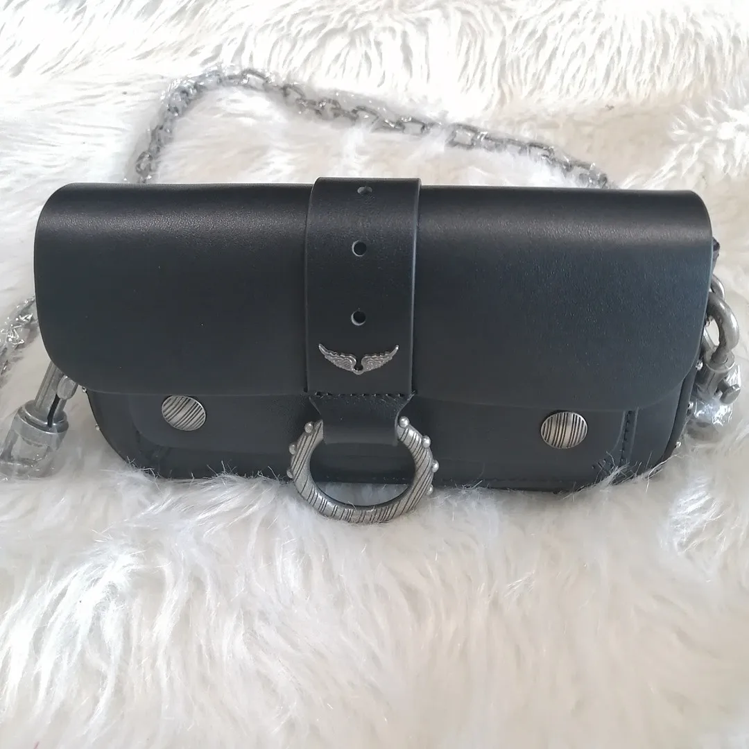 Women Mini Shoulder Bags Rivet Decoration Black Genuine Leather Metal Chain Wing New Fashion All-match Ladies Bag 2021 | Багаж и сумки