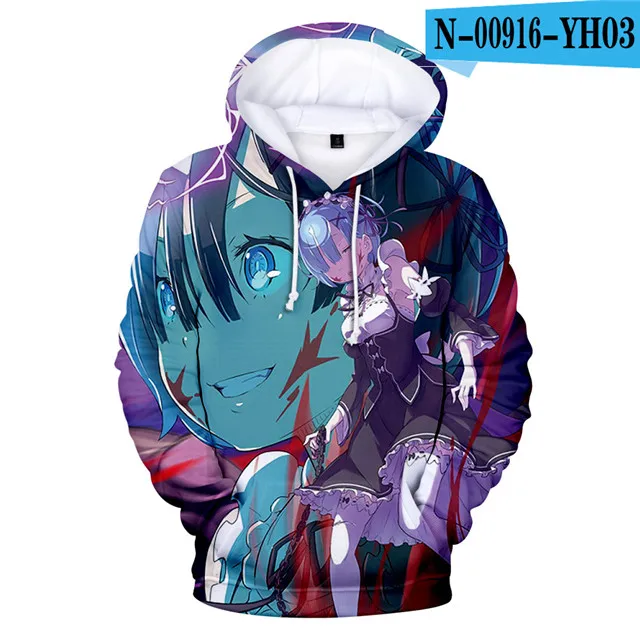 

Роскошные милые толстовки с кошачьими ушками и 3D принтом Re ZERO Rem, свитшоты для мальчиков и девочек, Молодежная Толстовка, детские модные пуло...