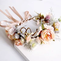 children princess flower garland champagne color headband bride marriage flower headdress hair accessories