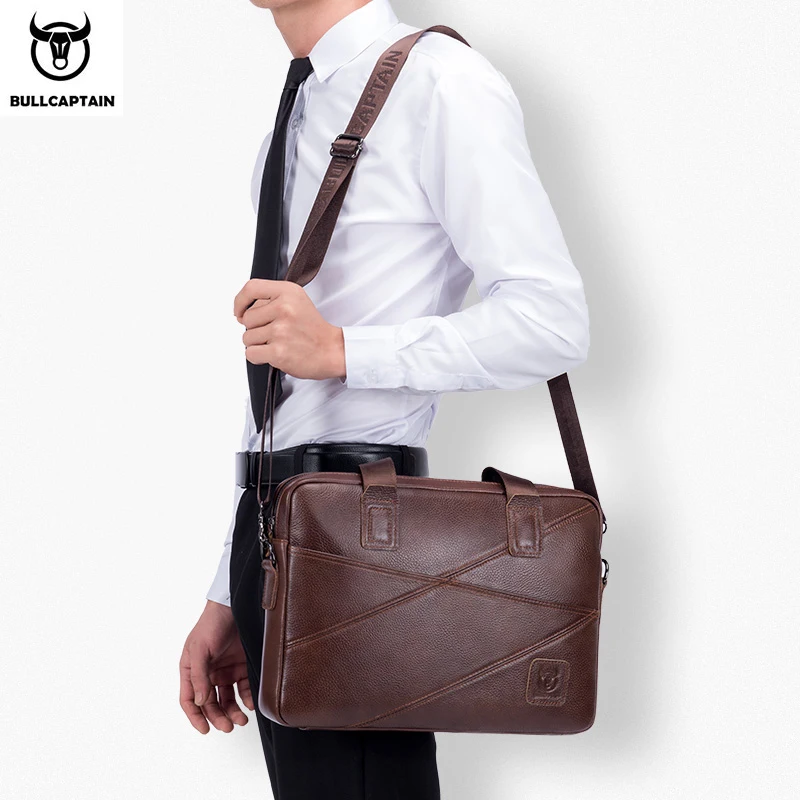 BULLCAPTAIN 2020 Men's Briefcase Business Handbag Can Be Used For 15 Inch Laptop Casual Shoulder Messenger Bags Leather Bag Men