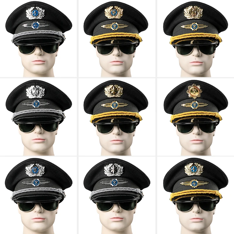 Autumn Winter Hotel Security Guard Aviation Captain Wool Big Brimmed Hat Double Badges Security Accessories Military Pilot Caps