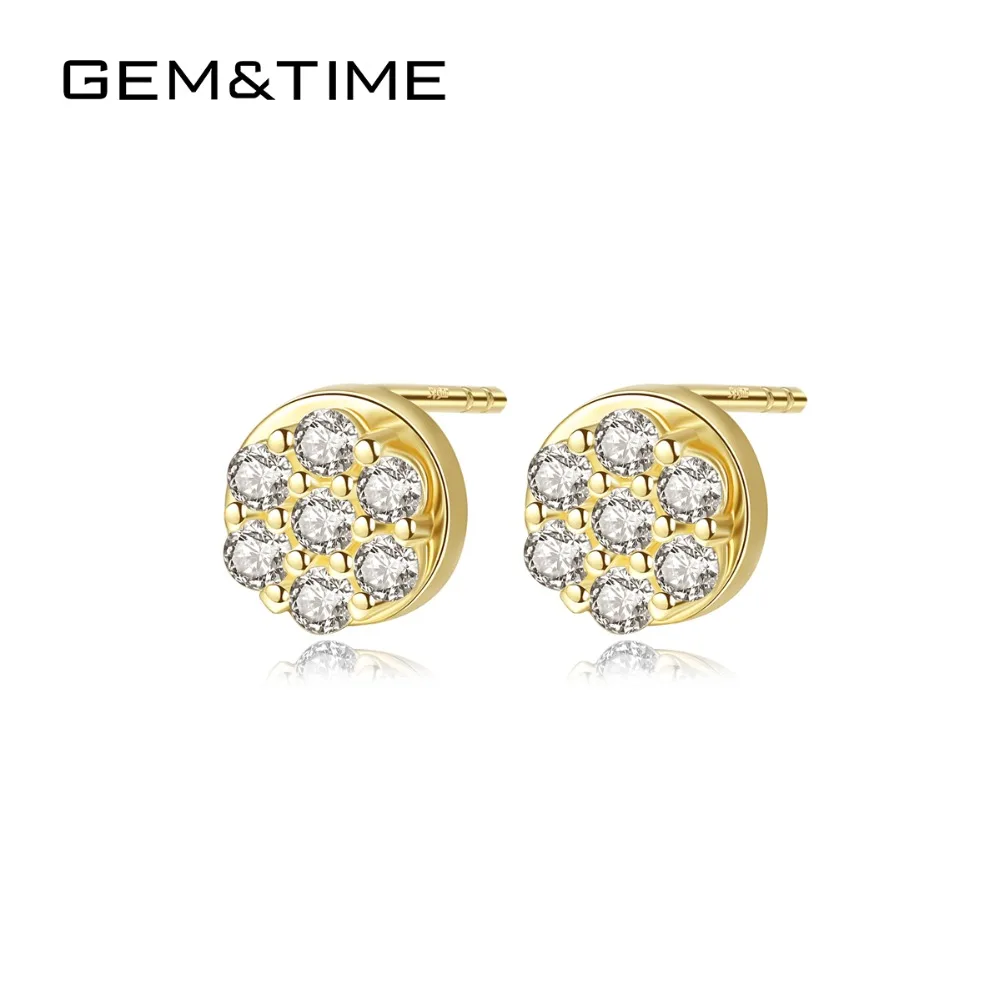 Бренд Gem& Time, настоящие золотые серьги-гвоздики 14 к для женщин, хорошее ювелирное изделие AU585, милые вечерние серьги для девушек 14 к из желтого золота E14026