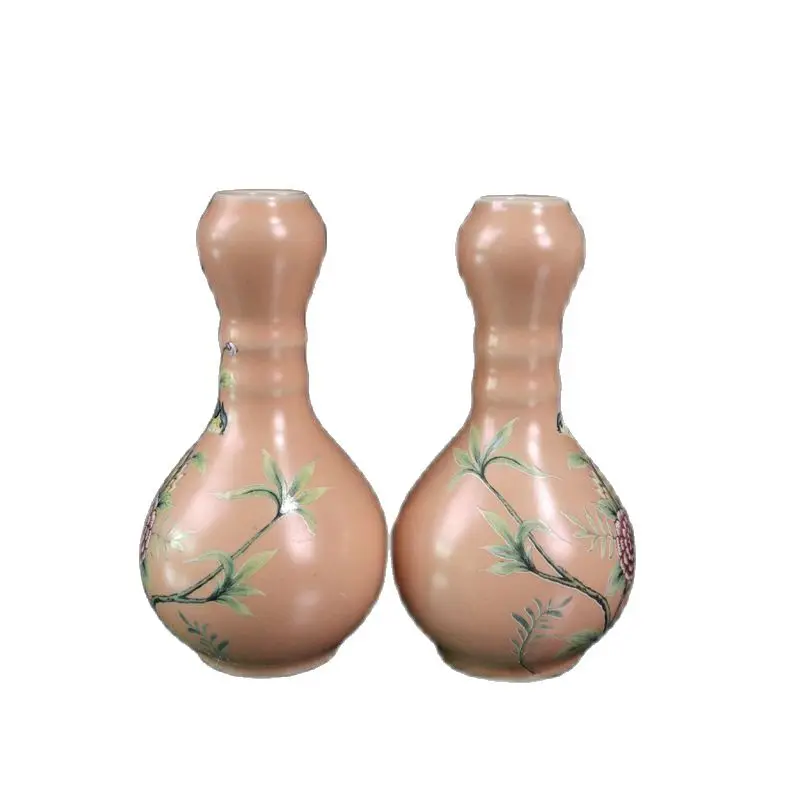 

Китайский Старый Фарфор розовый цветок и птица узор чесночная ваза