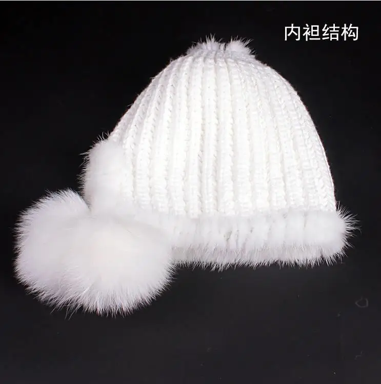 

Woman Winter Plus Size Casual Thick Stretch Bulb Weaving Mink Skullies Beanies Fur Hats Lady Protect Ear Warm Fox Fur Caps