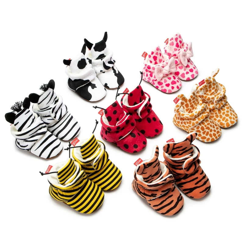 

Newborn Baby Socks Boots Shoes Boy Girl Stripe Toddler First Walkers Booties Cotton Bow Soft Anti-slip Warm Infant Crib Shoes