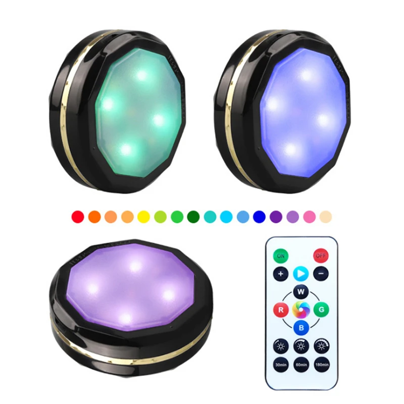 

3 шт./6 шт. беспроводной RGB меняющий цвет с регулируемой яркостью, USB-источник питания, светодиодный светильник с дистанционным управлением дл...