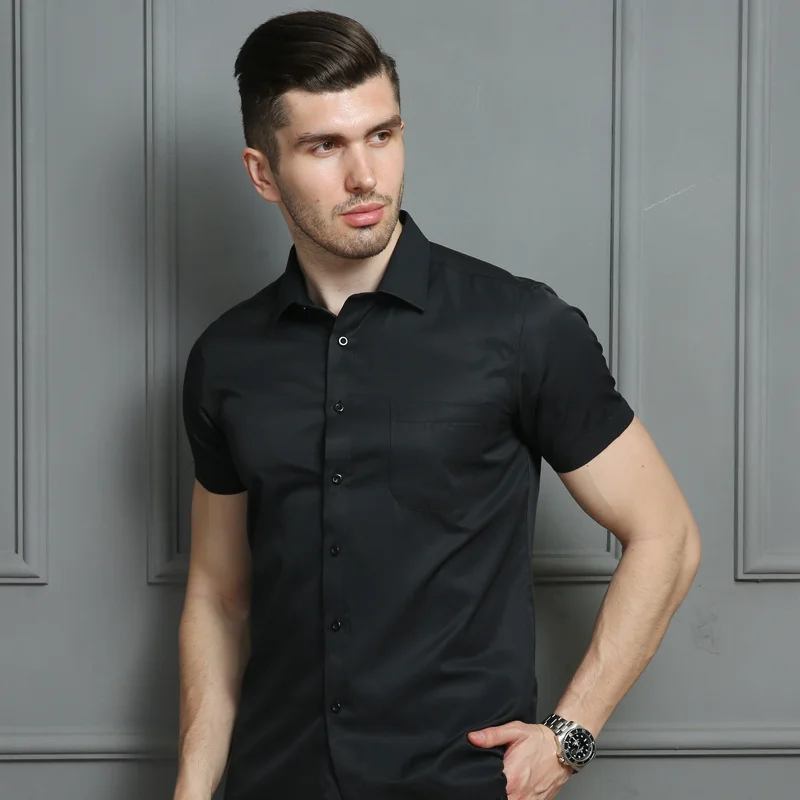 

Men's Casual Dress Short Sleeved Shirt White Blue Pink Black Male Regular Fit Shirt For Men Social Shirts