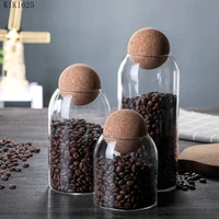 high borosilicate transparent glass coffee bean storage jar with wooden ball lid sealed tea cans kitchen seasoning storage jars