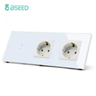 Сенсорный выключатель BSEED, 123 канала, с двойными европейскими настенными розетками, черный, белый, золотой стеклянный настенный светодиодный выключатель питания