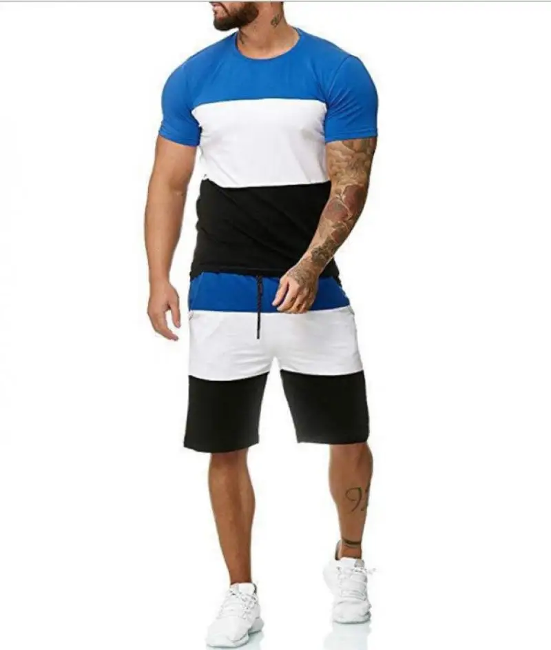 

Men's Sets Mens 2 Piece Outfit Jogger Set Stripe Print Sweatsuits Casual Shorts Set Summer Clothing Male Short Tracksuit S-4XL