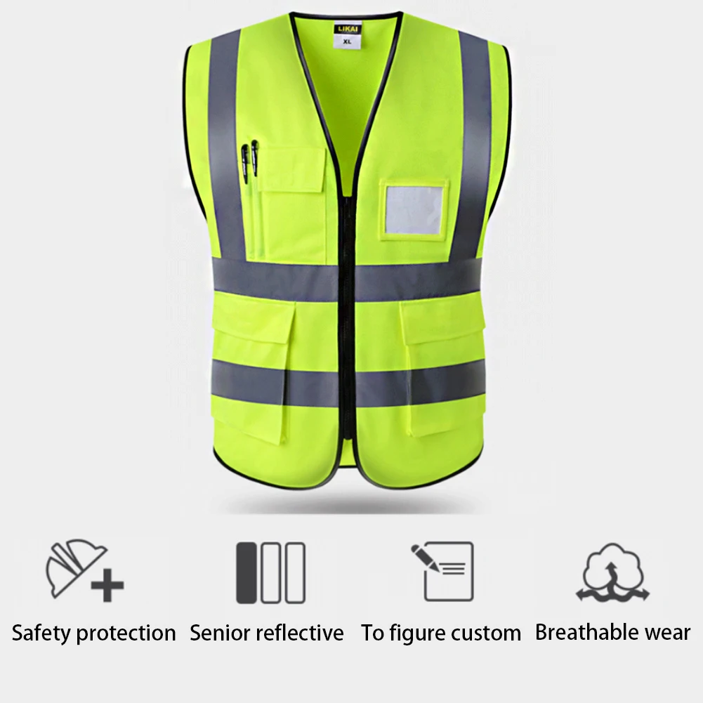 Waterproof Multi Pocket Safety Vest Worker Waistcoat Night Construction Easy Clean Reflective Foldable Protection With Zipper |