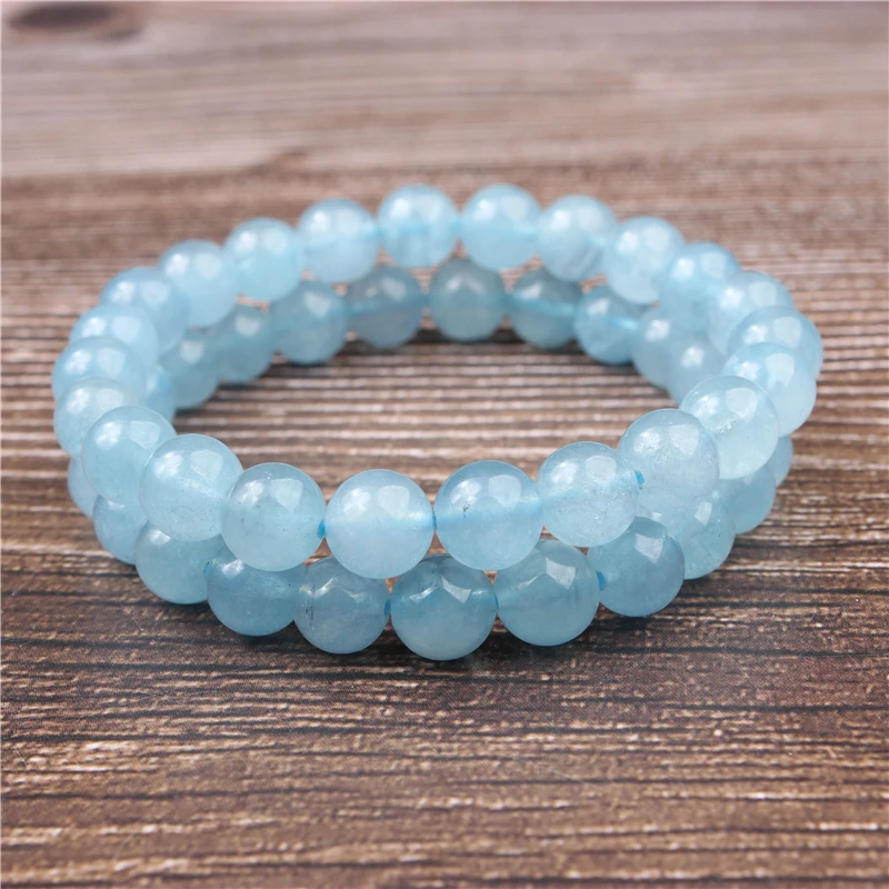 LanLi оптовая продажа Аквамарин натуральный камень бисерный браслет эластичный