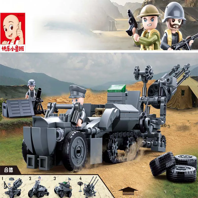

SLuban WW2 4 IN 1 Military Soldiers Rifle Vehicle Tank Model Weapons Bricks Toy For Kids Birthday Christmas Gift boys Toys
