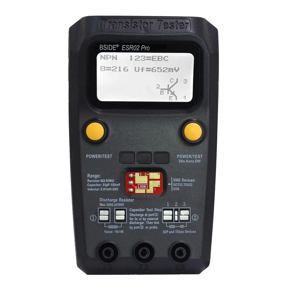 Многоцелевой тестер транзисторов BSIDE ESR02 pro измеритель емкости диодов триодов