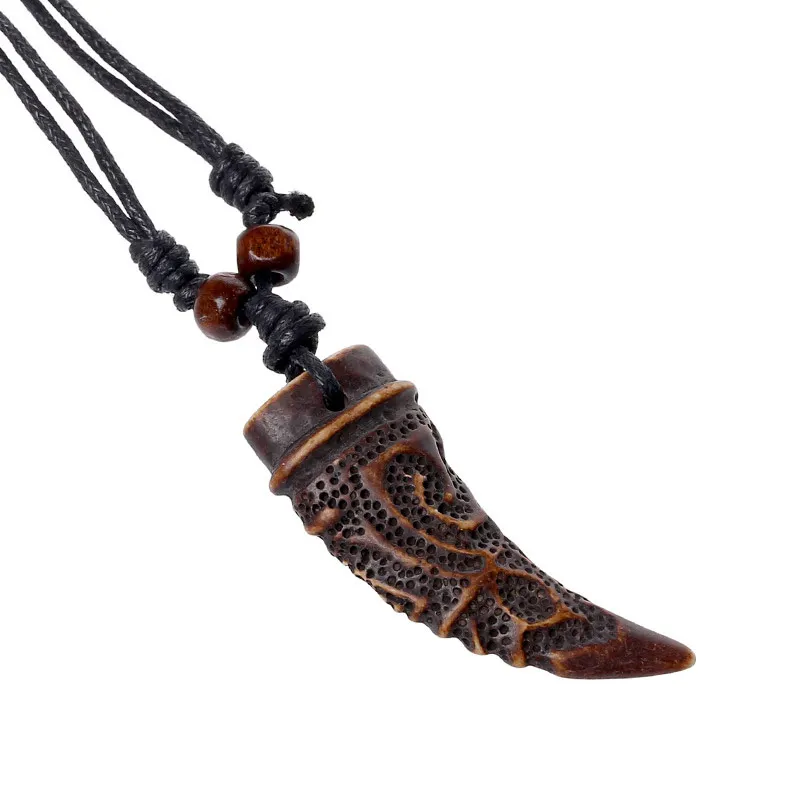 

Vintage Wolf Fang Pendant Necklace Surfer Ethnic Charm Wax String Chain Necklace For Men Women Amulet Lucky Gift Fashion Jewelry