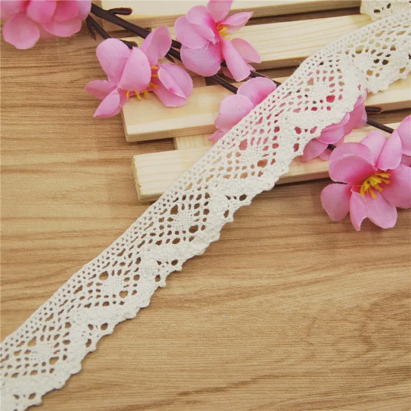 Tela de encaje de algod&oacute;n de 25mm, accesorios de costura de tela de marfil, cinta de decoraci&oacute;n de vestido de boda de campo, suministros de artesan&iacute;a, 200 yardas, LC215-2