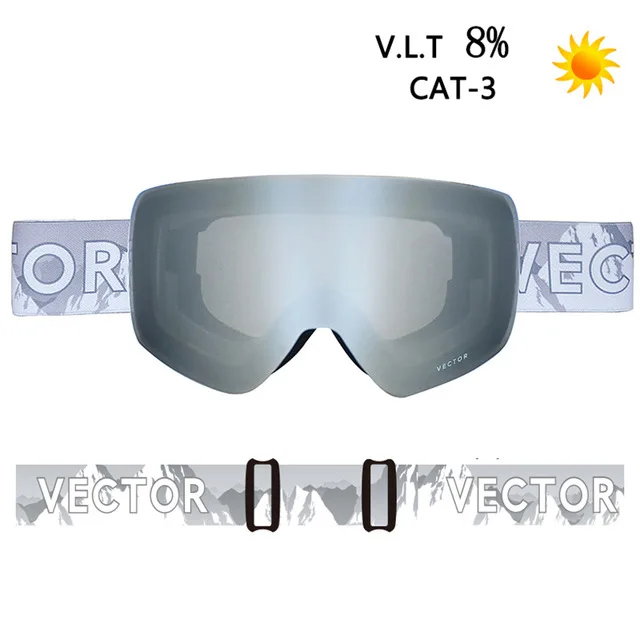 silver VECTOR Brand Ski Goggles Men Women Double Lens UV400 Anti-fog Skiing Eyewear Snow Glasses Adult Skiing Snowboard Goggles - Цвет: silver