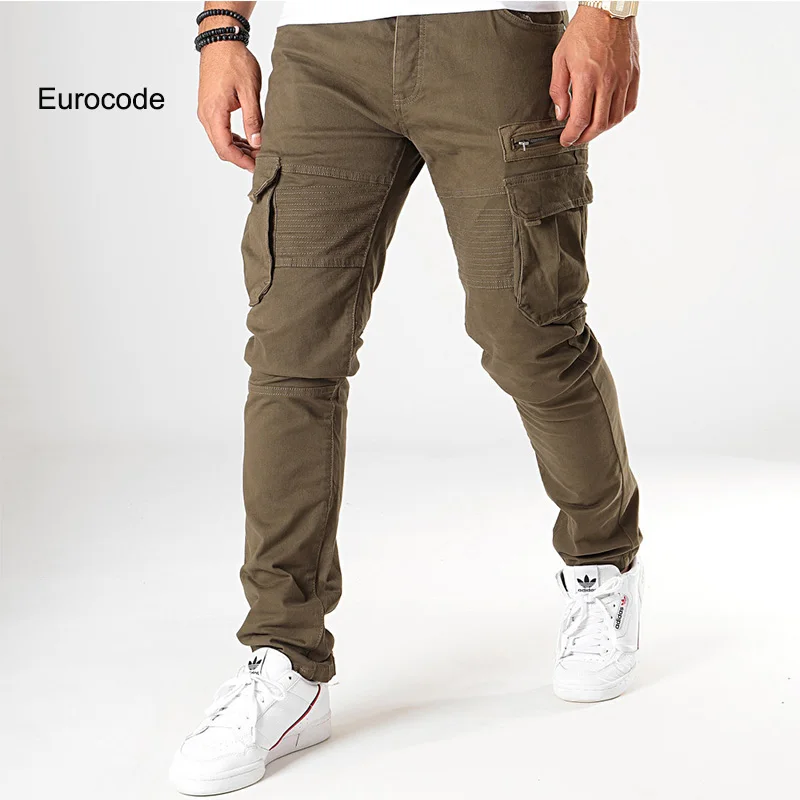 2021 New Motorcycle Cargo Pants Men's Tight Trousers Runway Worn Slim Elastic Homme Hip Hop Military Pants Male Men Green Black