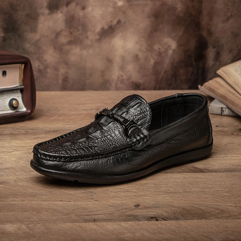 

Крокодиловые узорные модные кожаные повседневные туфли для мужчин удобные мягкие мужские лоферы без шнуровки трендовые Молодежные лоферы ...