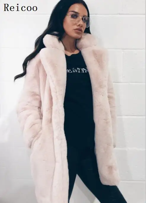 pink 7 цветов, женские зимние Утепленные Пальто из искусственного меха, верхняя одежда, Женская Повседневная однотонная длинная куртка с длинным рукавом, пальто из искусственного меха - Цвет: pink