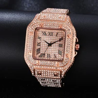 european hip hop quartz watch mens steel belt full diamond watch womens fashion square luxury watch