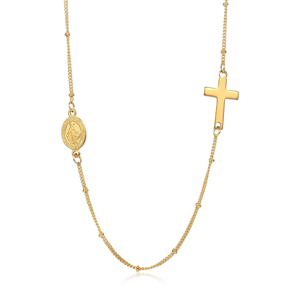 Крест Распятие Девы Марии кулон из бисера цепь колье нержавеющей стали Воротник