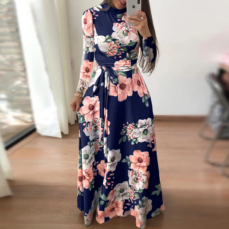 2019 Летнее Длинное платье с цветочным принтом богемное пляжное туника Макси