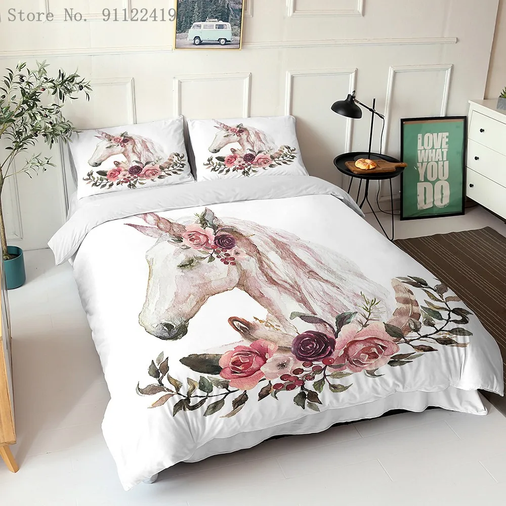 Cartoon Rainbow Unicorn Duvet Cover Single Double Bed Linen Twin Full Queen King Size Bedding Set Kids Adult Quilt | Дом и сад