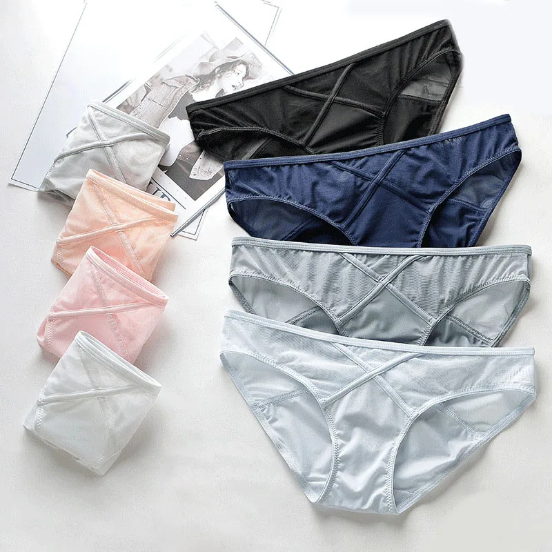 Женские прозрачные сетчатые трусики с заниженной талией дышащие из вискозы