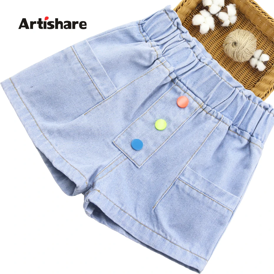 Джинсы для девочек на пуговицах короткие джинсы детские повседневные стильные