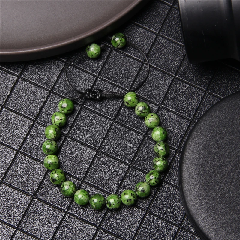 

Multi Color 8 mm Polished Imperial Jaspers Stone Beads Bracelets Men Handmade Adjustable Black Rope Woven Bracelet For Women