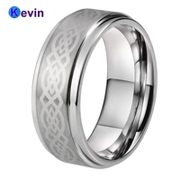 mens wedding band tungsten engraved ring step edges comfort fit
